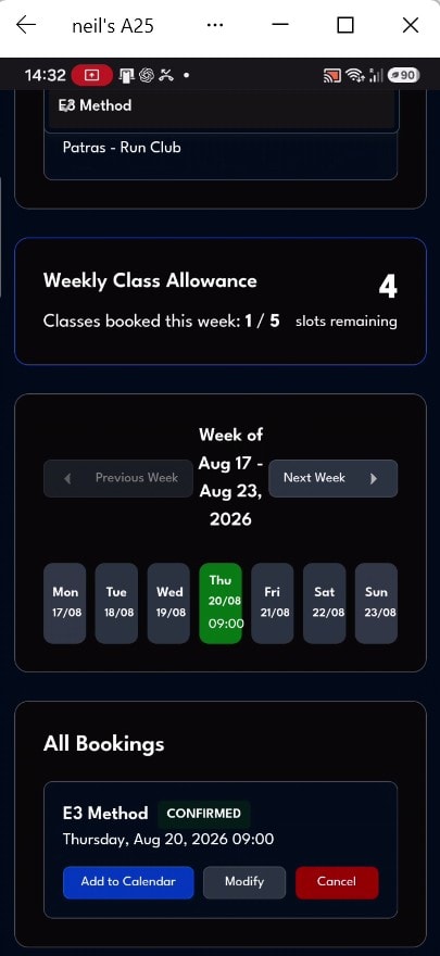 E3 app — book a session